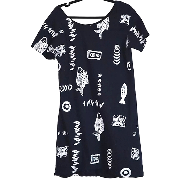 BLUE SHARK Fish Print Shift Tunic Dress EUC - Picture 2 of 12